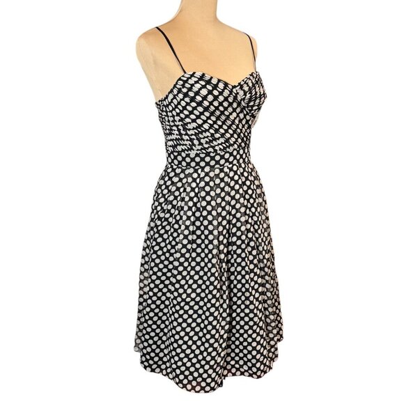 Aidan Mattox Polkadot Cocktail Dress Sz.6 Black Cream Silk Event Coquette - Picture 3 of 13